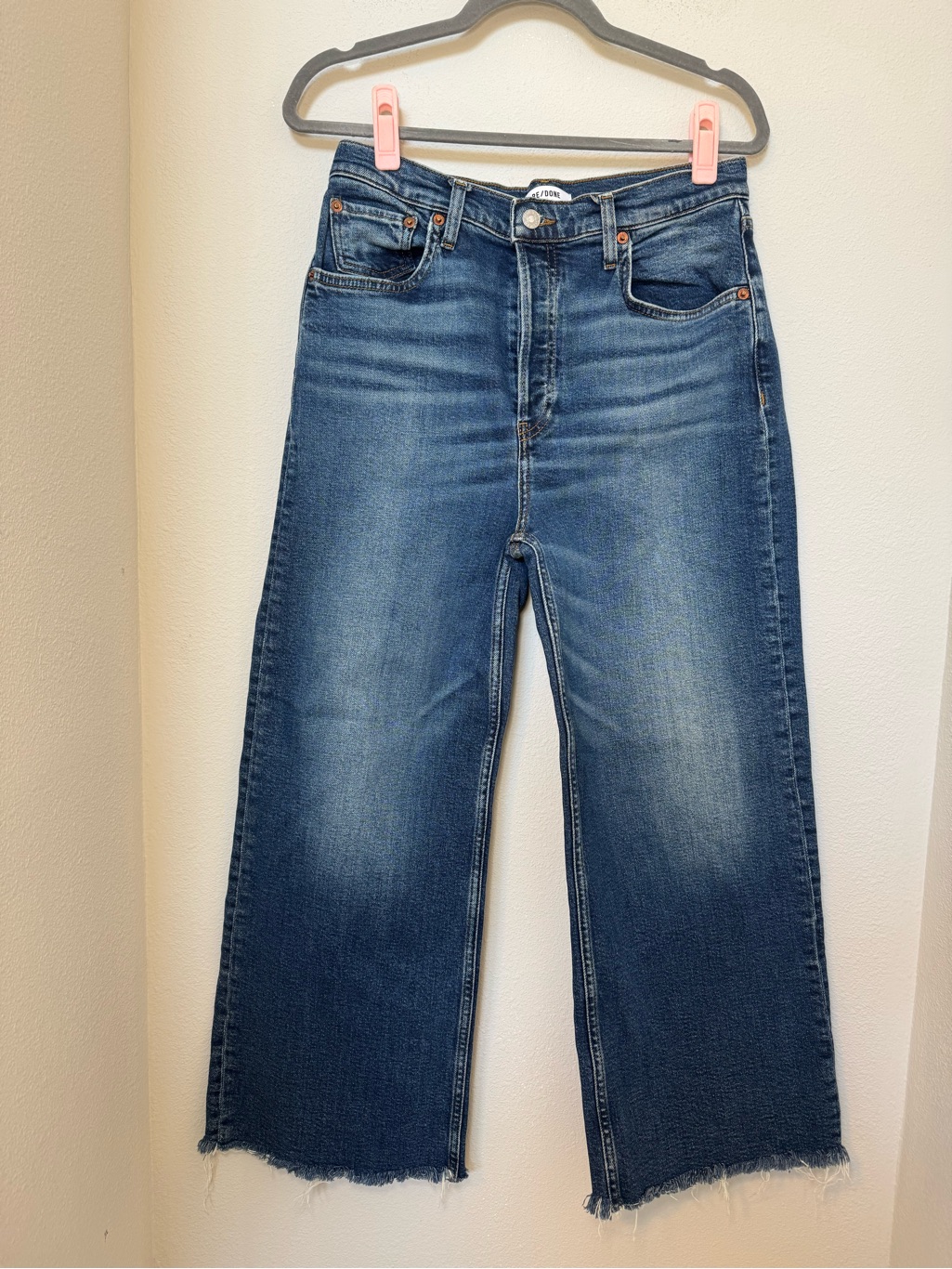Re/Done High Rise Wide Leg Cropped Jeans In Azzurro